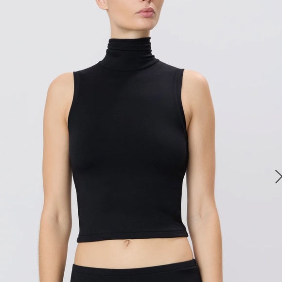 Eterne Tops - ETERNE Chic Harlow Cropped Black Sleeveless Turtleneck Top Sz S NWT $145!!